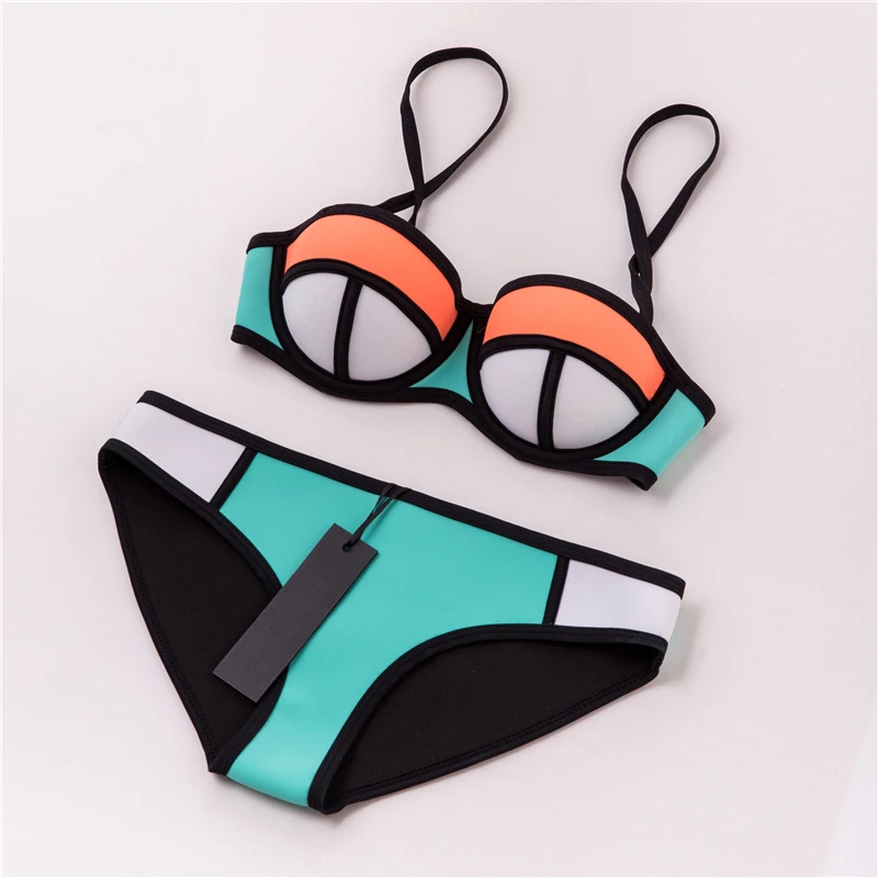 

MUXILOVE Peachwork 100% Real Neoprene bikini PUSH UP Padded Women Bikini Set Swimwear Swimsuit Bathing Suit Biquini Mixed Color