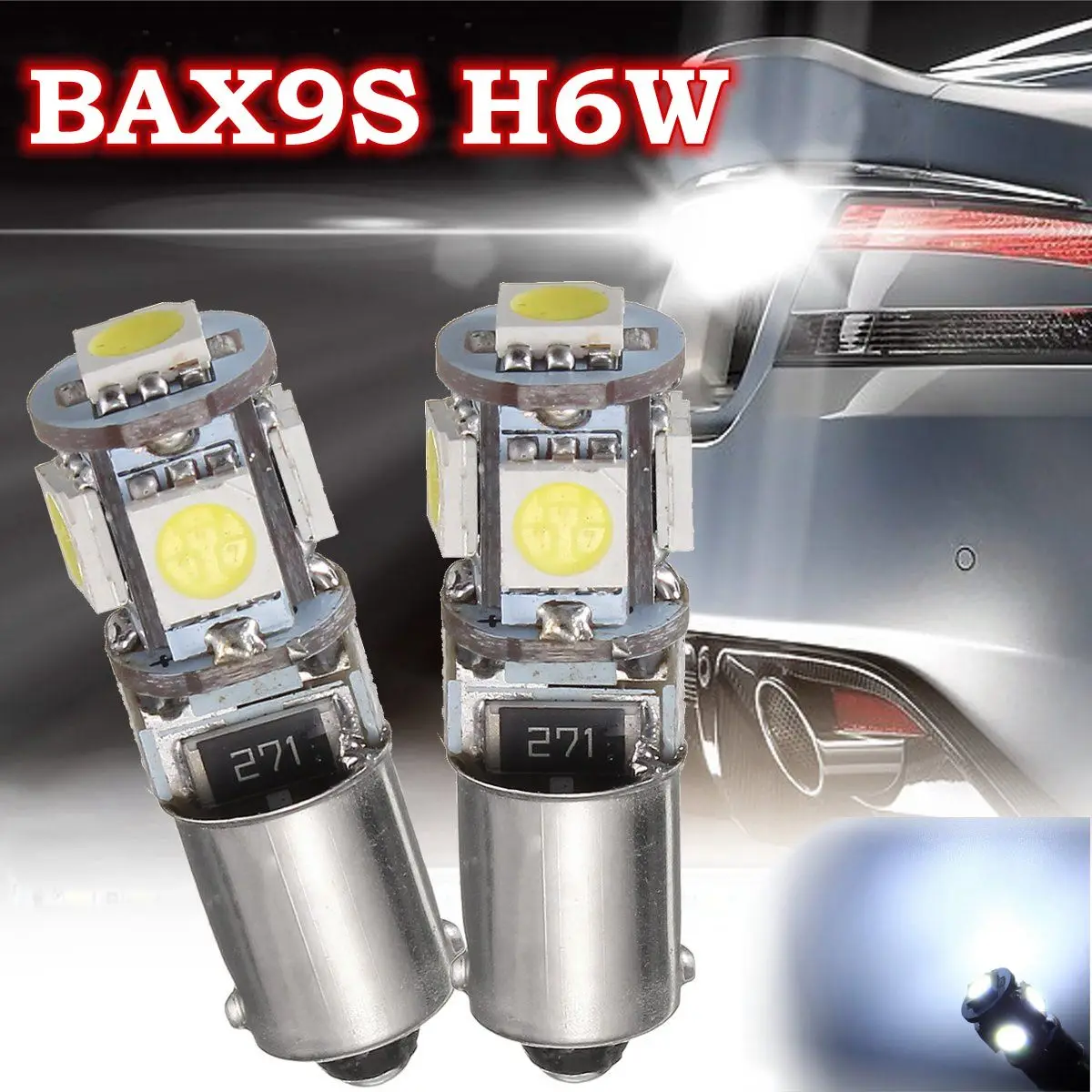 2 шт. BAX9S H6W 5LED боковой задний парковочный Интерьер лампы для габарисветильник