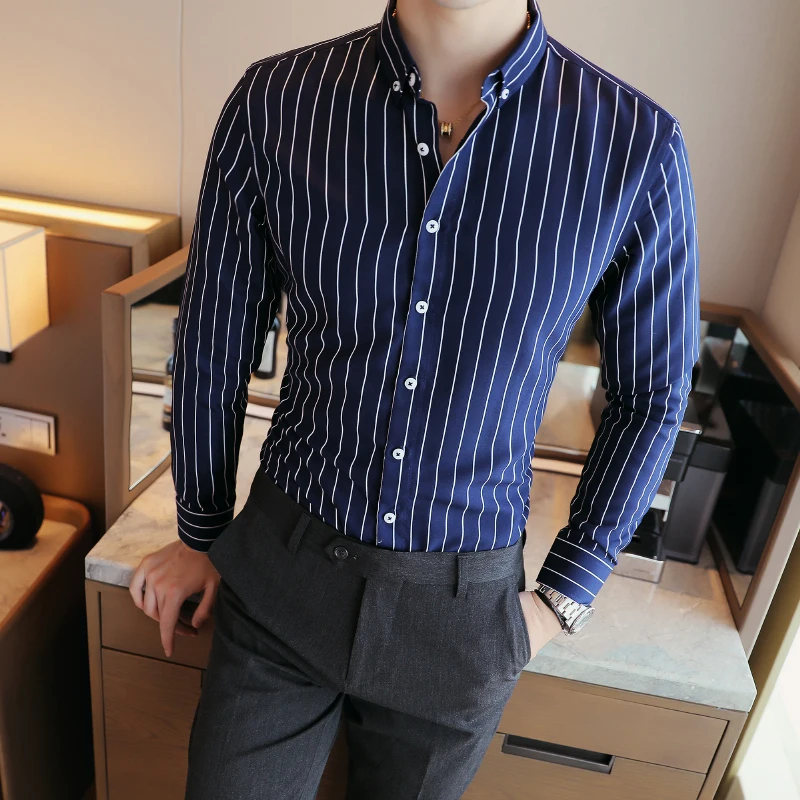 

Business Shirts 2019 New Fashion Brand Clothing Mens Long Sleeve Work Shirt Striped Slim Fit Shirt Big Size M-5XL Casual Shirt