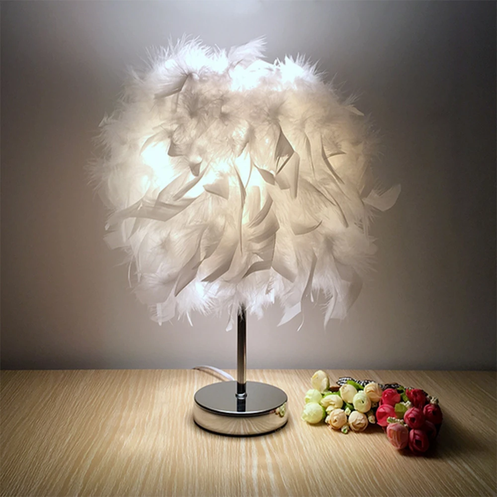 

US Plug 110V-240V Modern Creative Feather Table Lamp Lamparas De Mesa Para El Dormitorio Table Light Bedside Bedroom