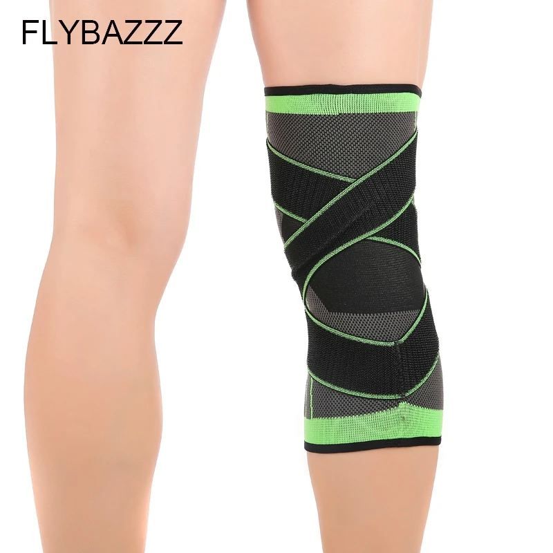 FLYBAZZZ Профессиональный защитный спортивный наколенник 3D ткачество Регулируемый коленный Баскетбол компрессионный рукав Велоспорт Колено поддержка