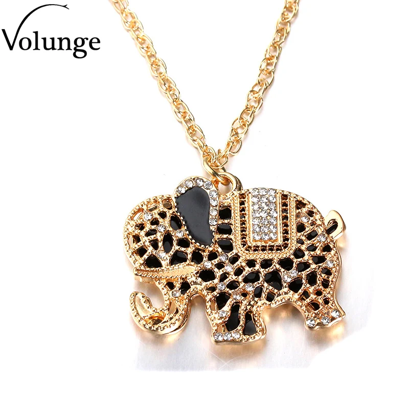 Vintage 2017 New Black White Drip Oil Double Hollow Alloy Thai Elephant Necklace Jewelry For Women Long Sweater Chain | Украшения и