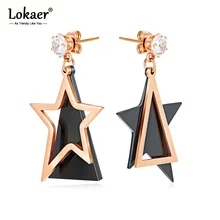 Lokaer модные ювелирные изделия из титановой стали женские серьги акриловые звезды очаровательный, с мелкими драгоценными камнями золотого цвета Коктейльные Вечерние подарки OGE516