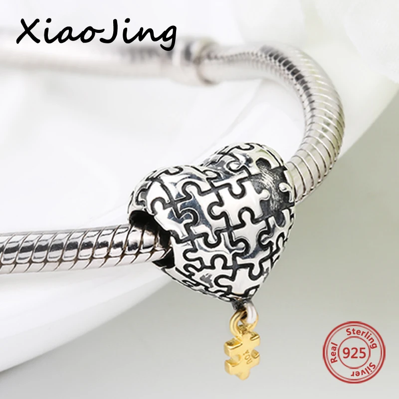

925 Silver charms puzzle my heart is complete with you love heart Beads Fit pandora Bracelets Jewelry making for lover's Gifts