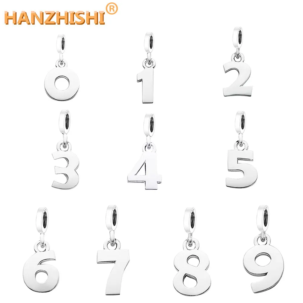

Fit Original Pandora Charms Bracelet DIY Jewelry Making berloque New Style 925 Sterling Silver Number 0 to 9 Dangle Beads Charms