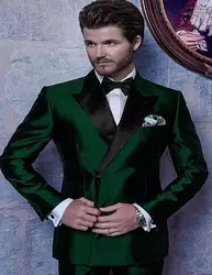 Джентльмен Стиль новый зеленый двубортный смокинг жениха Slim Fit Для мужчин свадебные костюмы для выпускного 2018 (куртка + брюки)