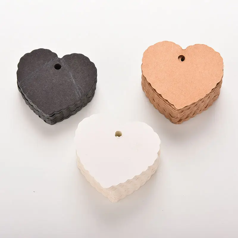 

100Pcs Card Label Blank Luggage Tags Heart Greeting Cards Kraft Paper Wedding Party Valentine's Day Gift 3 Colors Wholesale