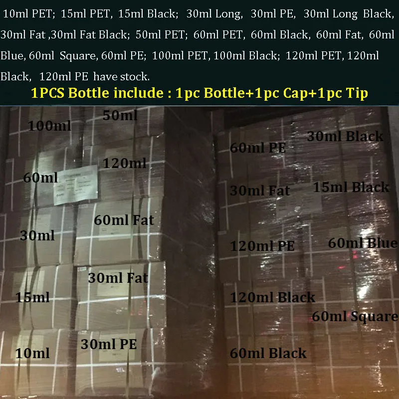 

30pcs PE PET Fat Long Dropper Bottle 10ml 15ml 30ml 50ml 60ml 100ml 120ml empty Plastic E Liquid Bottle With Tamper Evident Cap