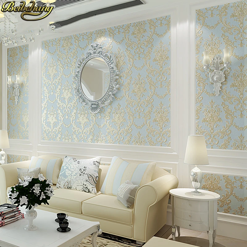 

beibehang Embossed European Silk Damascus wallpapers for living room decoration Luxury Damask Wall paper Textured Wallpaper Roll