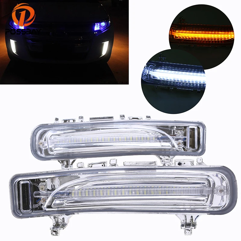 POSSBAY Car LED DRL Driving Daytime Running Lights White Yellow Signal