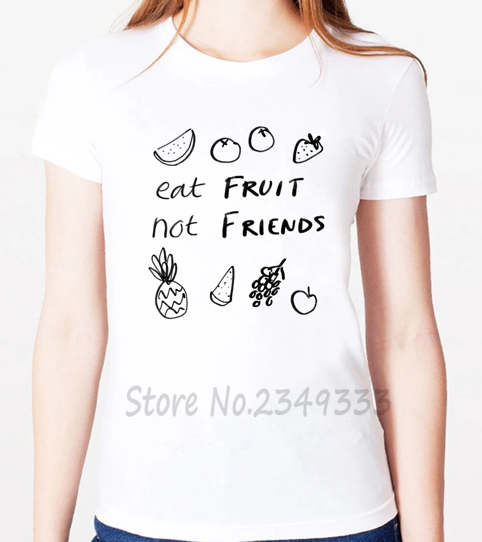 eat fruit not friends Print Women tshirt Modal Casual Loose Funny t shirts For Lady Top Tee Drop Ship SH-45 | Женская одежда