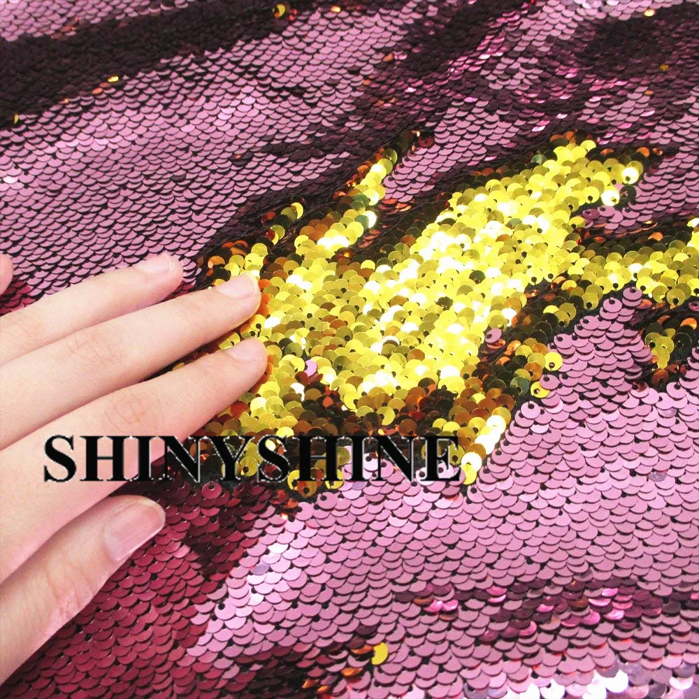 Розовый и Золотой Русалка Блестки ткань с обратимой блестки на дворе 5 мм ткань с пайетками-1 ярд(125 см х 90 см