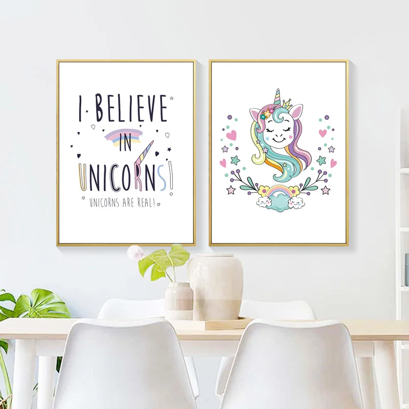 Unicorn Art Print Canvas Painting Animals Posters And Prints Wall Poster Kids Nordic Decoration Home Unframed | Дом и сад