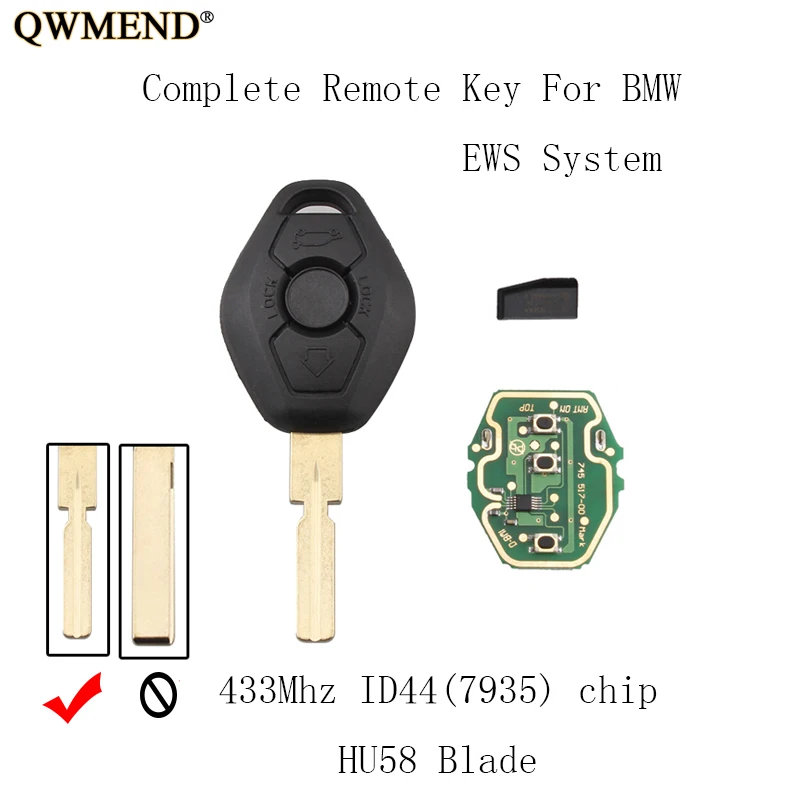 QWMEND 433 Мгц дистанционный ключ DIY для Bmw EWS 1/3/5/7 серии X3 X5 Z3 Z4 без ключа вход ID44 чип HU58