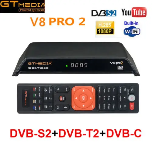 GTmedia V8 Pro 2 рецепторов DVB-S2 DVB-C DVB-T2 Встроенный Wi-Fi H.265 Поддержка IPTV PowerVu DRE и Biss ключ спутниковый ТВ ресивер 1080 P