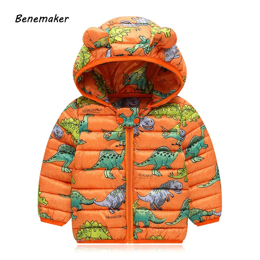 Benemaker/зимние куртки с динозаврами для мальчиков, одежда для маленьких девочек детская одежда плотные пальто, Комбинезоны Детская верхняя одежда с капюшоном, JH092