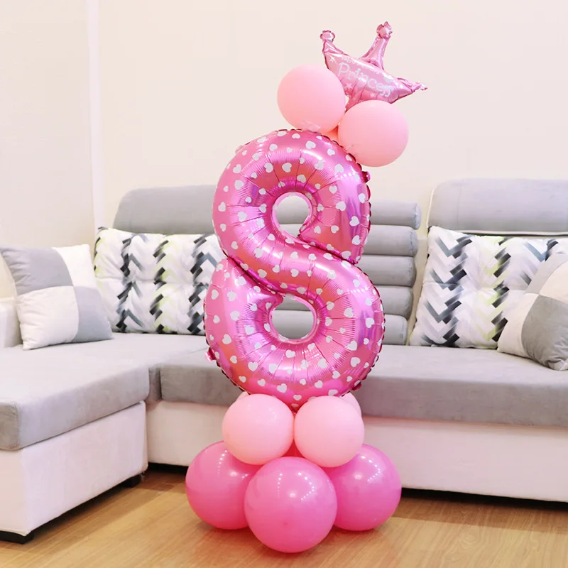 1 комплект 32 дюймов цифры фольгированные шары цифры воздушный шар Дети День рождения фестиваль Вечеринка юбилей Корона Декор поставки - Цвет: Pink 8