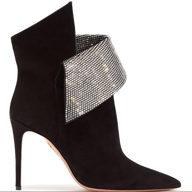 

New Crystal Sexy Ladies Shoes Ankle Boots For Women Pointed Toe Plus Size 35-43 Rhinestone Stiletto High Heels Boots Women