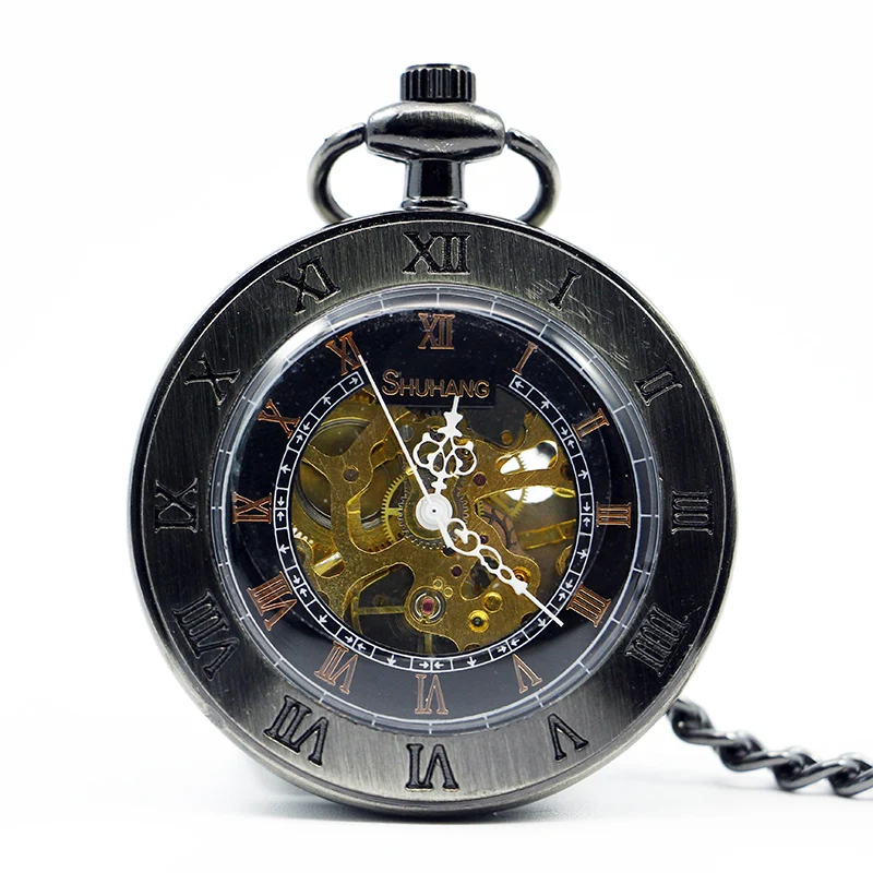 

Antique&Vintage Pocket Watch Open Face Design Mechanical Pocket Clock Exquisite Pendant Clock Gifts with Fob Chain PJX1209