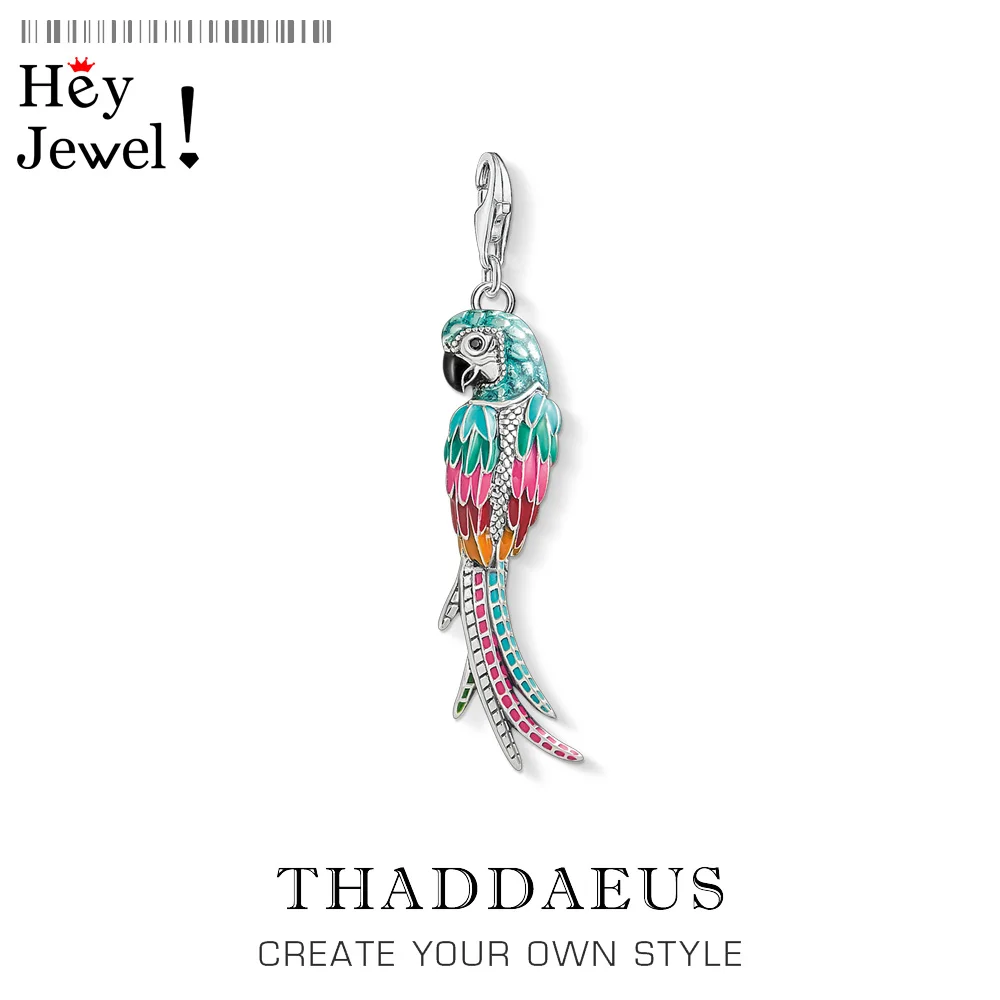 925 Sterling Silver Colorful Parrot Pendant Charm 2019 Summer Fashion Jewelry Gift Fit Bracelet For Women Men Fashion Jewelry