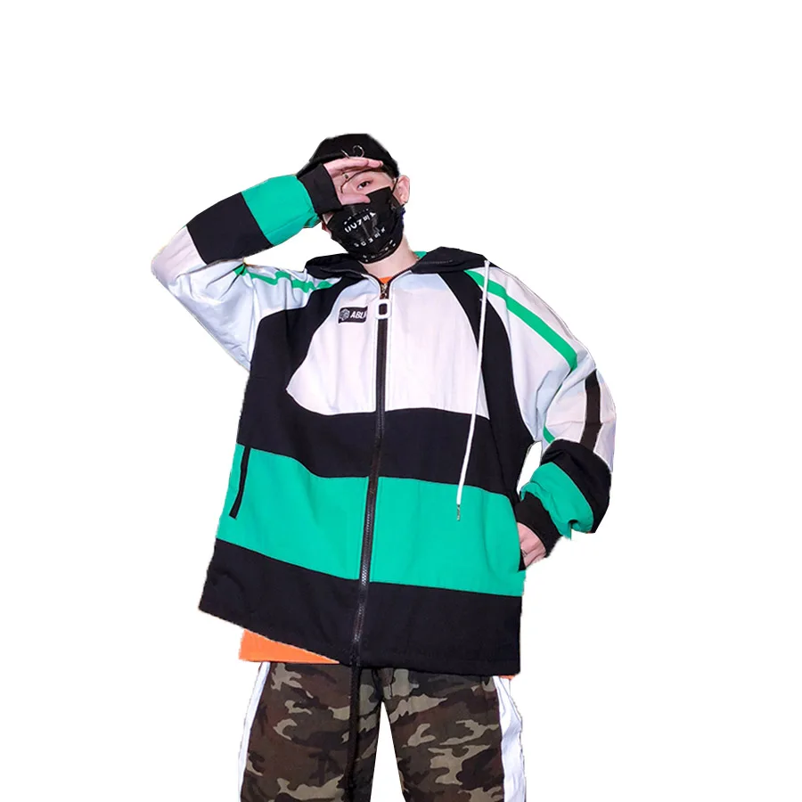 

Hip Hop Patchwork Windbreaker Vintage Streetwear Mens Bomber Jackets Oversized Print Korean Ulzzang Men Jacket Overcoat Outwear