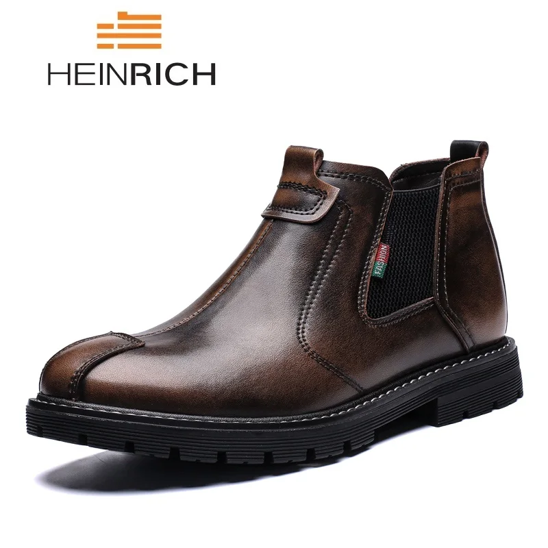 

HEINRICH Autumn Winter Warm Fur Men's Boots Leather Vintage Style Boots Male Men's Shoes Casual Botas De Couro Masculino