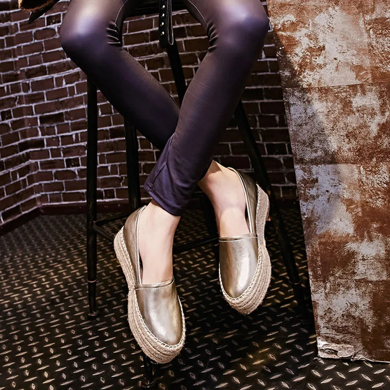 Women Casual Shoes Genuine Leather Flats Silver Gold Loafers Women's Slip on Female Flats New Fashion Flat Platform Shoes Woman (15)