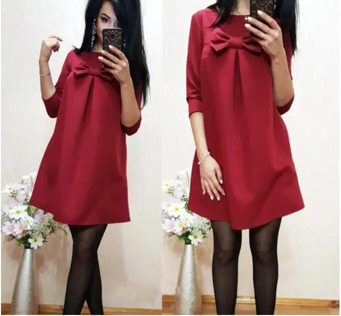 

Women New Summer Spring O-Neck Solid Elegant office dress 2019 Fashion A-line Sexy Bow Blue Red black Club Party Dresses