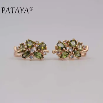 

PATAYA New Multi-Colored Natural Cubic Zirconia Earrings 585 Rose Gold RU Hot Exclusive Design Earrings Women Luxury Jewelry