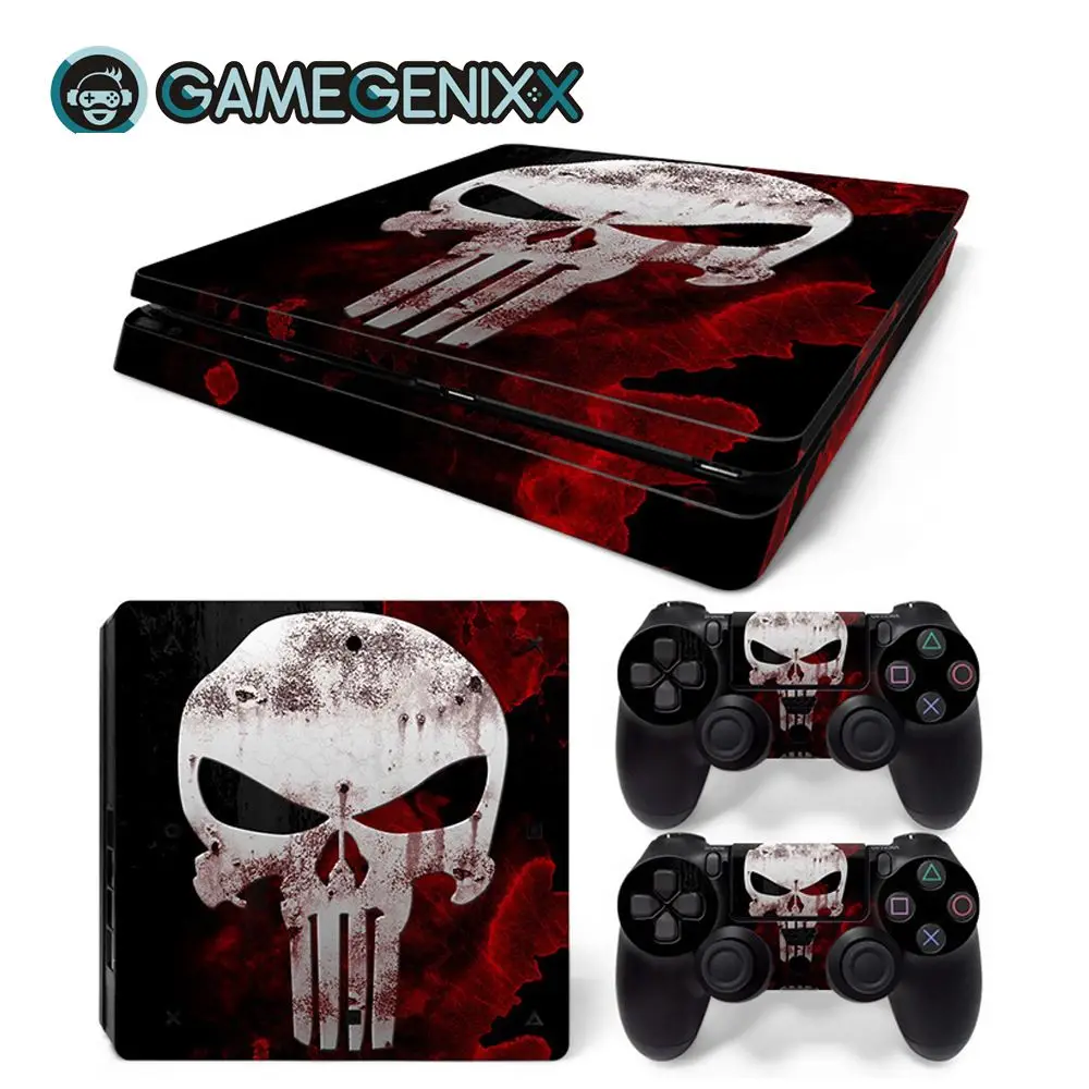 

GAMEGENIXX Skin Sticker Vinyl Wrap Cover for PS4 Slim Console and 2 Controllers - Punisher Custom