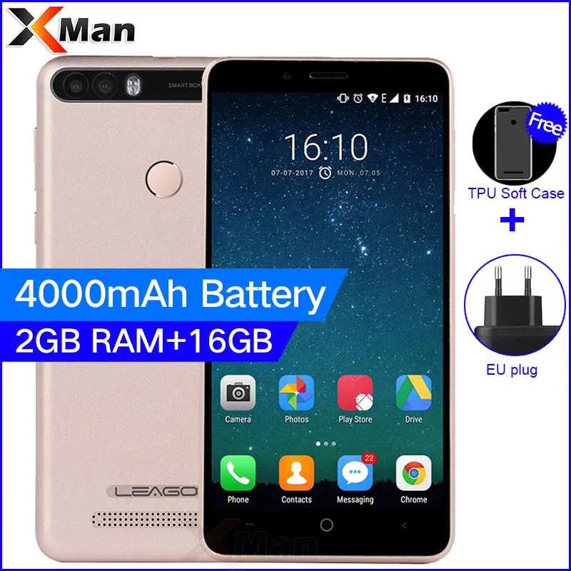 Leagoo Kiicaa power 4000 mAh 3g мобильный телефон 5 0 дюйма 2G ram 16G rom MT6580A четырехъядерный Android 7