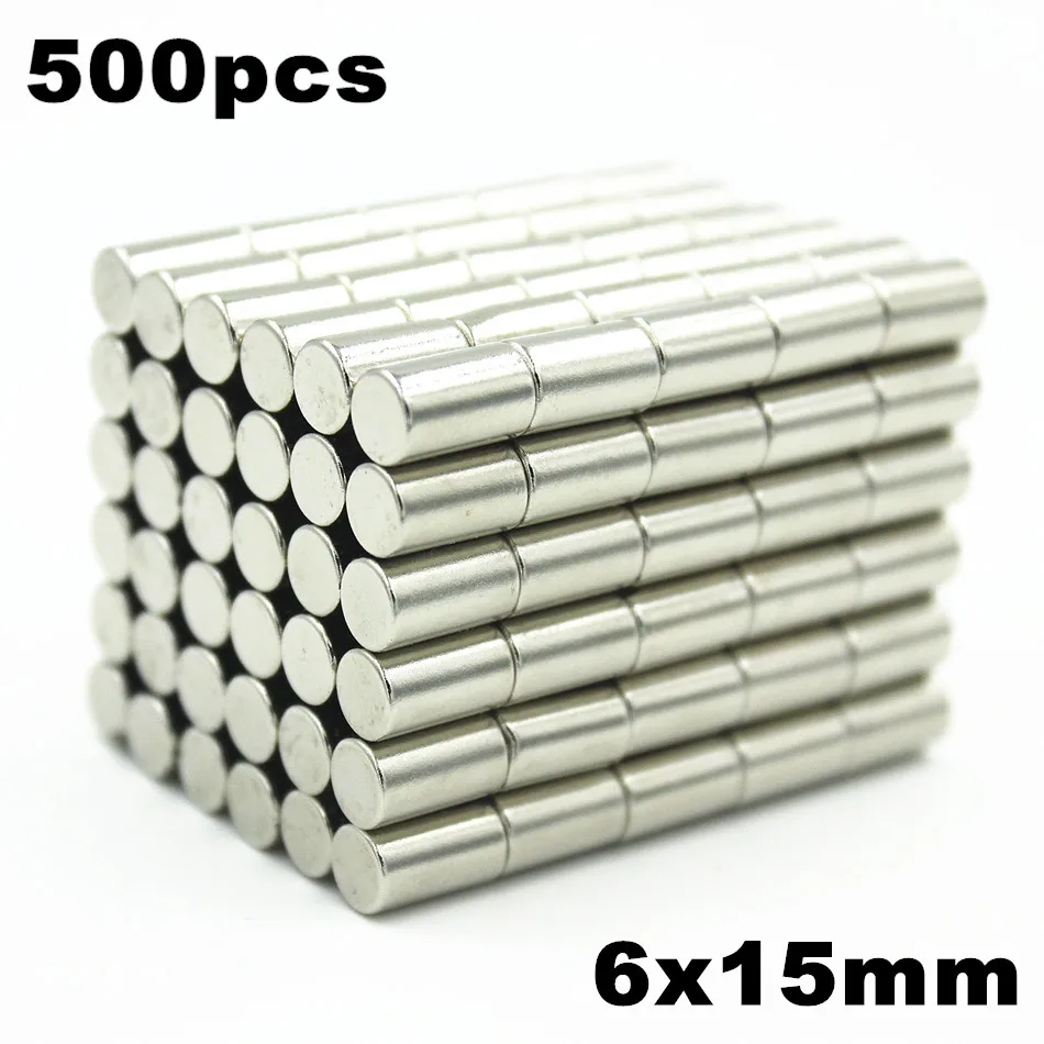 500pcs 6x15mm Super Powerful Strong Bulk Small Round NdFeB Neodymium
