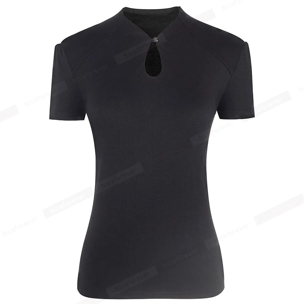 Nice-Forever Повседневное основные Однотонная одежда футболки короткий рукав с Каплевидным Вырезом женский Для женщин летние футболки топы T043