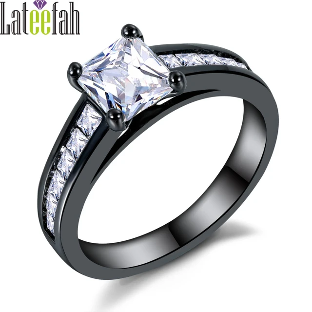 Simple Design Princess Cut Wedding Ring White Square Cubic Zirconia Simple Design Princess Cut Wedding Ring White Square Cubic Zirconia Channel Setting Women Fashion Black Female