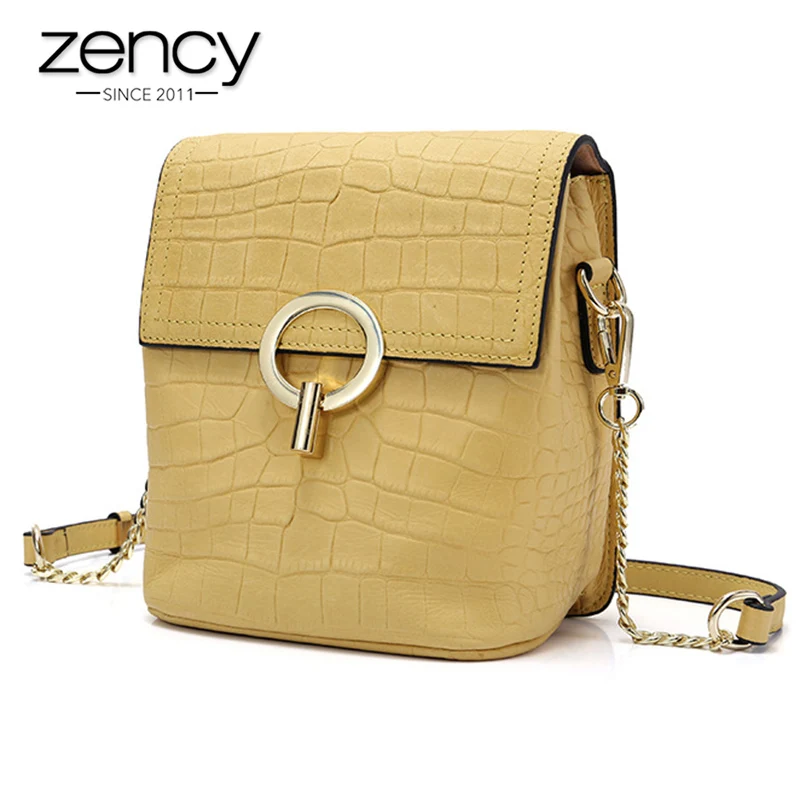 

Zency Famous Brand Women Designer Messenger Bag 100% Real Cowhide Leather Crocodile Pattern Print Handbag Luxury Shoulder Purse