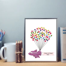 Персонализированные пользовательские холст отпечаток пальцев Подпись гость книга фиолетовый самолет подарок для свадьбы День рождения Babyshower вечерние Декор