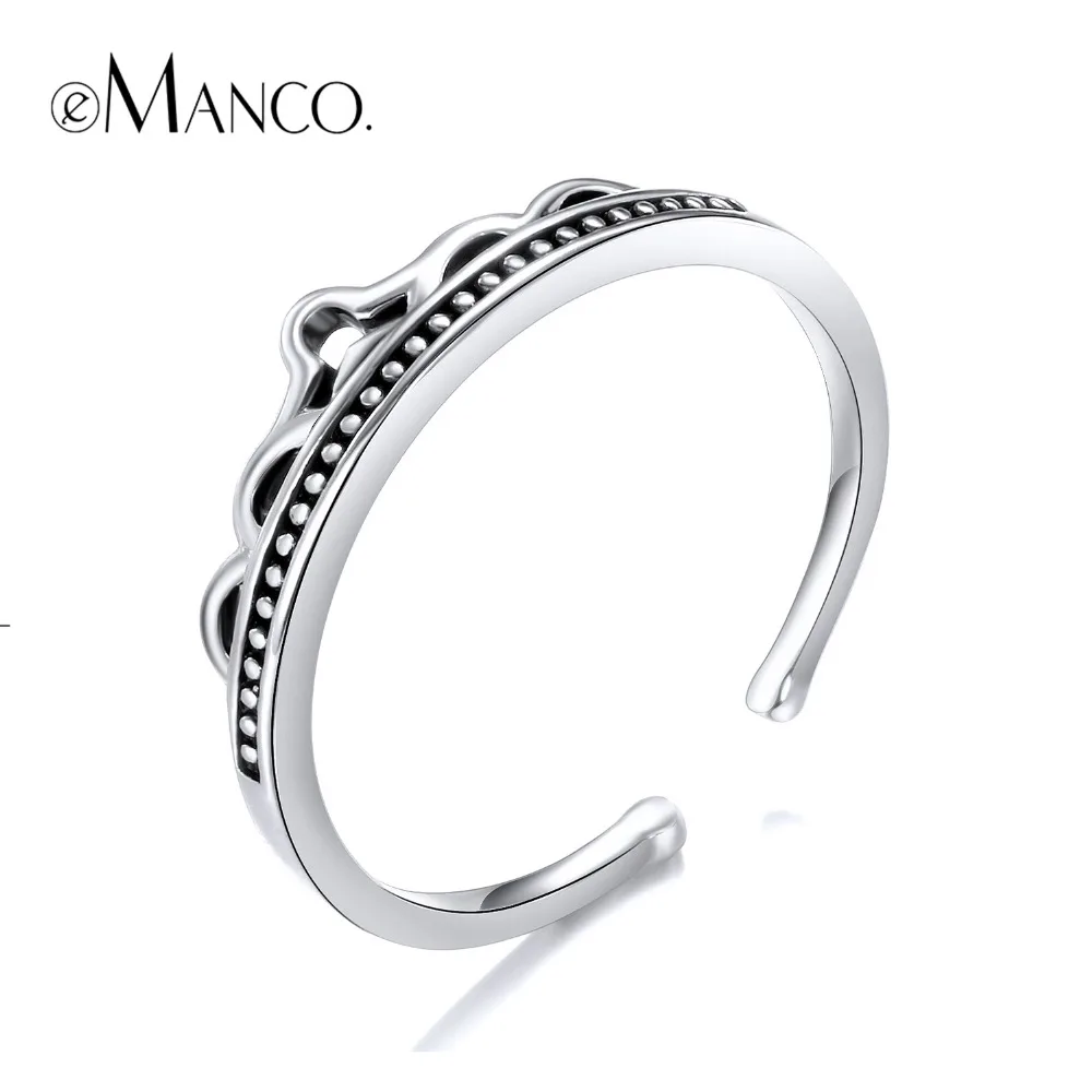 

e-Manco 925 Sterling Silver Crown Rings Wedding&Engagement Wholesale Retro Cuff Rings Silver New Arrival Best Gift