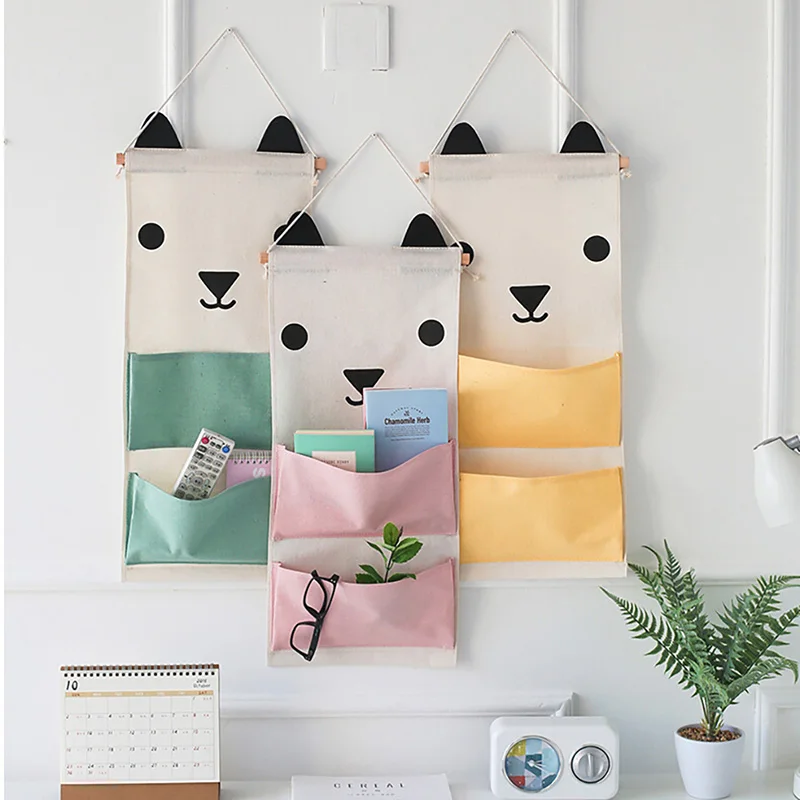 2 Grids Cartoon Wall Hanging Organizer Clothes Hanging Bag Decor...