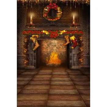 

Vinyl Photography Backgrounds Elk Snow Pine Tree Fireplace Wreath Christmas Backdrops for Photo studio CM-6357