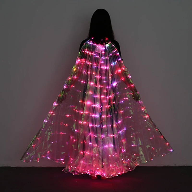 

Creative RGB Color Changing Adult Women's Belly Dance Costume LED Isis Wings & Sticks Stage Play Halloween Photography Props