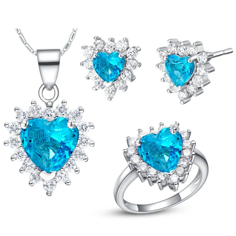 

NEW set of 925 sets of sterling silver custom set of high-end European and American marine heart set first jewelry