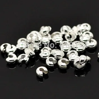 

Spacer Bead Crimp Covers Copper Smooth Silver Plated Jewelry DIY Finding 4mm 100Pcs