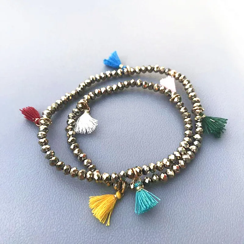 

Bohemian Friendship Tassel Bracelet 4mm Crystal Elastic Bracelet Women's Multilayer Bracelet 2018 New Jewelry Birthday Gift