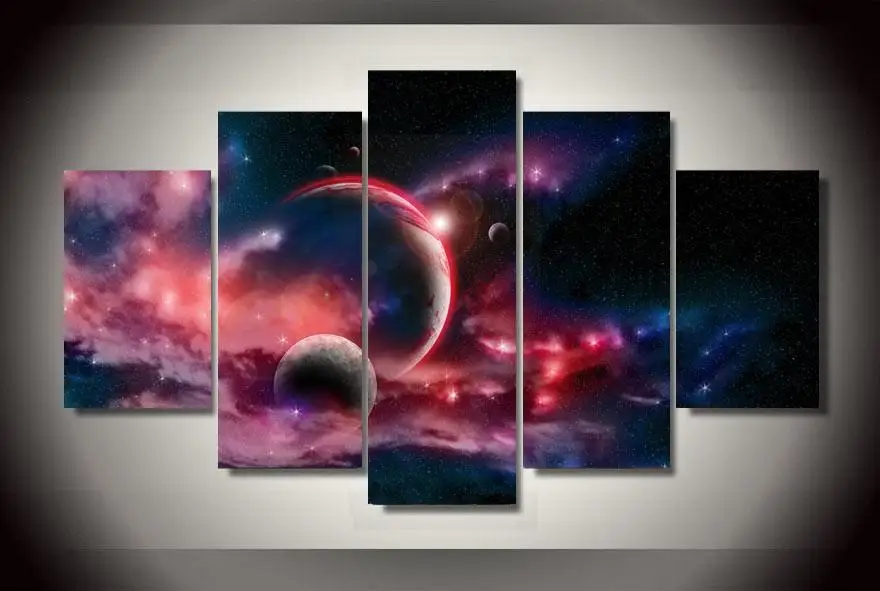 5 Panels Canvas Prints Painting Wall Art Earth Universe Outer Space