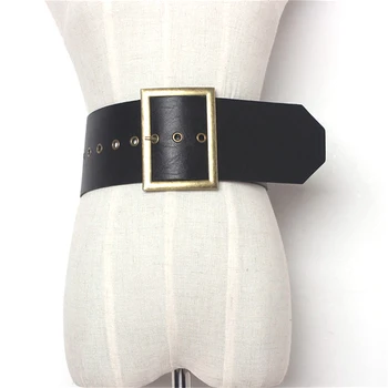

CETIRI New Fashion Big Metal Buckle Wide Leather Belt Punk Cool Belts Exaggerate Heavy Hip Hop Leather PU Women Belts