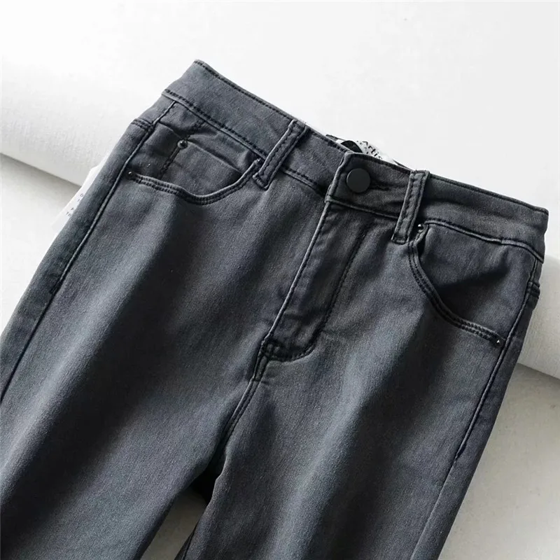 Новинка, узкие брюки-карандаш, винтажные джинсы с высокой талией, женские повседневные Эластичные Обтягивающие джинсы, серые джинсовые штаны