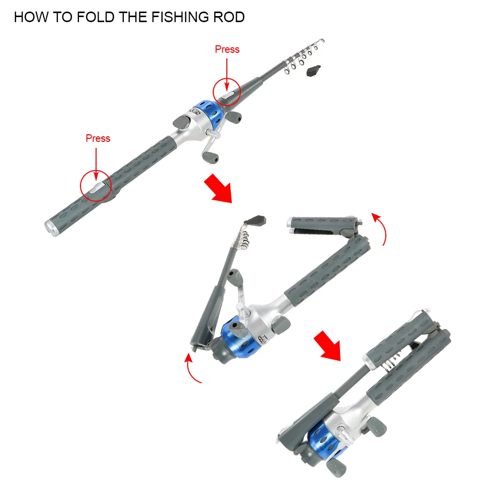 Mini Folding Fishing Rod Foldable Telescopic Fighing Pole Fishing Rod Reel  Combo with Fishing Lures Line Carp 1.51m Length