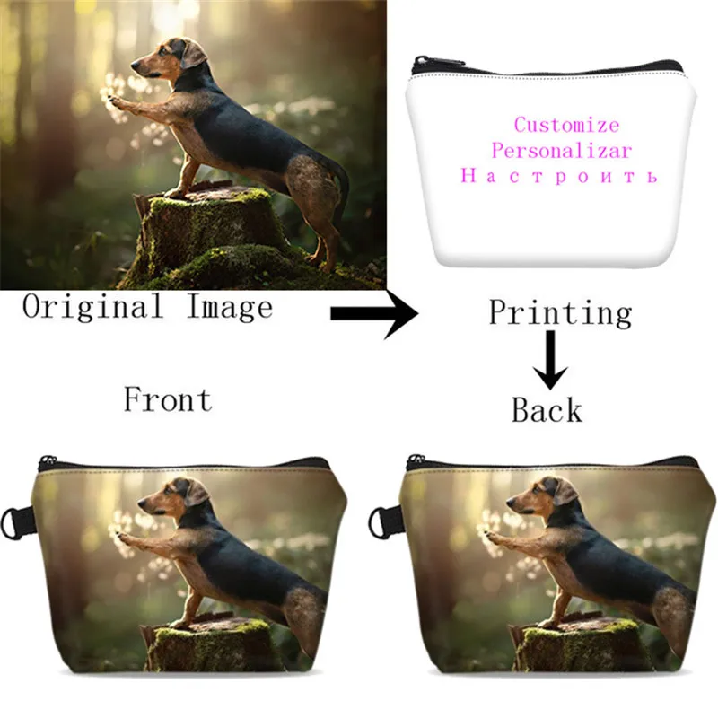 

Customized Individual Image Name Logo Canvas Coin Purse Women Travel Necessary Square Clutch Bags Key Storage Pouch Sac A Main