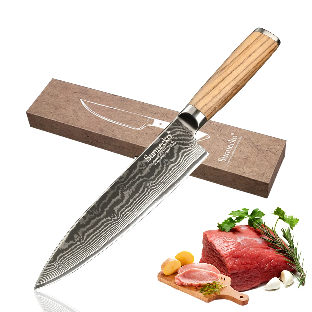 

SUNNECKO 8" inch Chef's Knife 73 Layers Damascus Steel Japanese VG10 Blade Kitchen Knives Original Wood Handle Meat Cutter Knife
