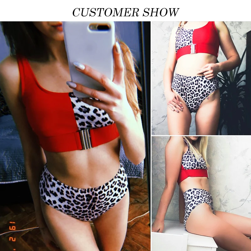 Günstige Bikinx Hohe taille bademode frauen badegäste Leopard sexy badeanzug weibliche Gürtel schnalle bikinis 2020 mujer Push up badeanzug sommer